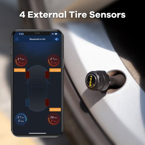 Tire Pressure Monitoring System, Bluetooth 5.0, 5 Alarm Modes, 4 TPMS External Sensors, Support iOS & Android,  Real-time Detection Pressure & Temperature, Easy to Install Tire Pressure Monitoring System, Bluetooth 5.0, 5 Alarm Modes, 4 TPMS External Sensors, Support iOS & Android,  Real-time Detection Pressure & Temperature, Easy to Install