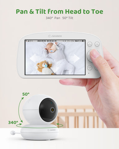 SANNCE 1080p HD Video Baby Monitor with Camera, 5.5" Larger Display TFT LCD, 340° Pan & 50° Tilt, 4X Zoom, Voice & Motion & Temperature Detection, Feeding Reminder, Relaxing Lullabies, 5000mAh Battery SANNCE 1080p HD Video Baby Monitor with Camera, 5.5" Larger Display TFT LCD, 340° Pan & 50° Tilt, 4X Zoom, Voice & Motion & Temperature Detection, Feeding Reminder, Relaxing Lullabies, 5000mAh Battery