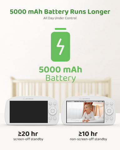 SANNCE 1080p HD Video Baby Monitor with Camera, 5.5" Larger Display TFT LCD, 340° Pan & 50° Tilt, 4X Zoom, Voice & Motion & Temperature Detection, Feeding Reminder, Relaxing Lullabies, 5000mAh Battery SANNCE 1080p HD Video Baby Monitor with Camera, 5.5" Larger Display TFT LCD, 340° Pan & 50° Tilt, 4X Zoom, Voice & Motion & Temperature Detection, Feeding Reminder, Relaxing Lullabies, 5000mAh Battery