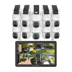 4MP WLAN-Überwachungssystem mit 10,1" LCD-Monitor, 10-Kanal NVR & 10 PTZ-Solarkameras, KI + PIR-Personenerkennung, Zwei-Wege-Audio, 8000-mAh-Akku, Farbnachtsicht, 270° Schwenken & 90° Neigen, Alexa-kompatibel mit integrierter microSD-Karte