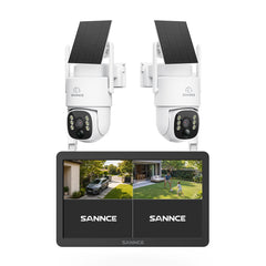 4MP WLAN-Überwachungssystem mit 10,1" LCD-Monitor, 10-Kanal NVR  mit integrierter microSD-Karte & 2 PTZ-Solarkameras, KI + PIR-Personenerkennung, Zwei-Wege-Audio, 8000-mAh-Akku, Farbnachtsicht, 270° Schwenken & 90° Neigen, Alexa-kompatibel