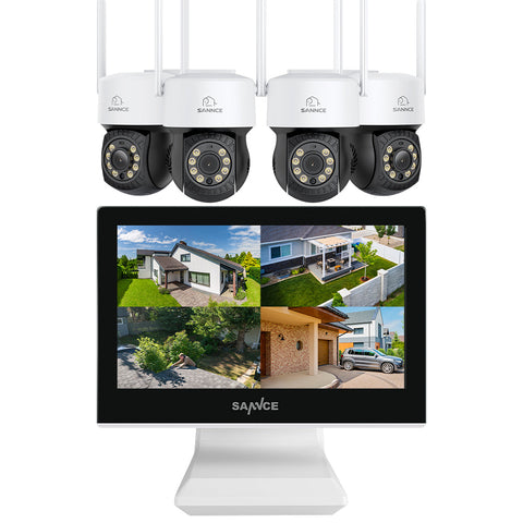 2K Super HD PT 10 Channel NVR w/3MP Wireless Pan & Tilt Camera System, 10.1'' LCD Monitor, Pack of 4 Cameras, 66FT Night Vision and 33FT Full Colour, Smart Auto Tracking, Two-Way Voice Intercom, Customized Motion Areas, Work with Alexa