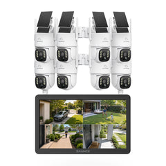 4MP WLAN-Überwachungssystem mit 10,1" LCD-Monitor, 10-Kanal NVR & 8 PTZ-Solarkameras, KI + PIR-Personenerkennung, Zwei-Wege-Audio, 8000-mAh-Akku, Farbnachtsicht, 270° Schwenken & 90° Neigen, Alexa-kompatibel mit integrierter microSD-Karte