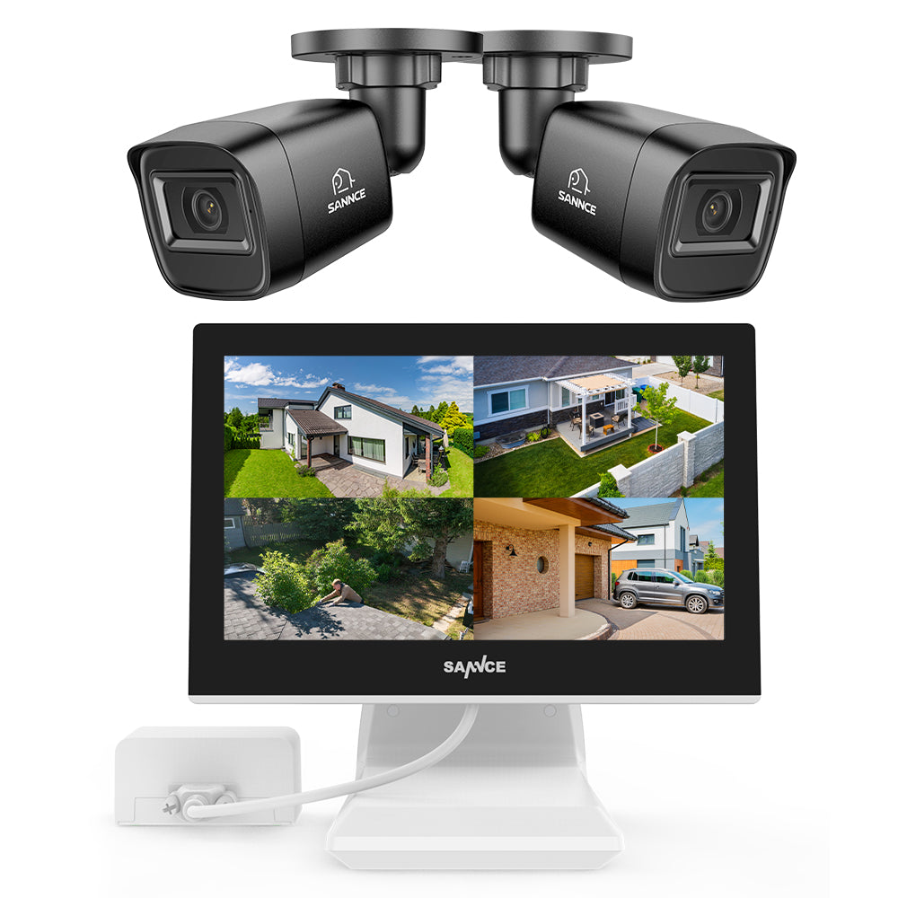 1080p 4 Channel DVR w/ 2 2MP Outdoor Bullet Security Camera System, 10.1’’ LCD Colorful Monitor