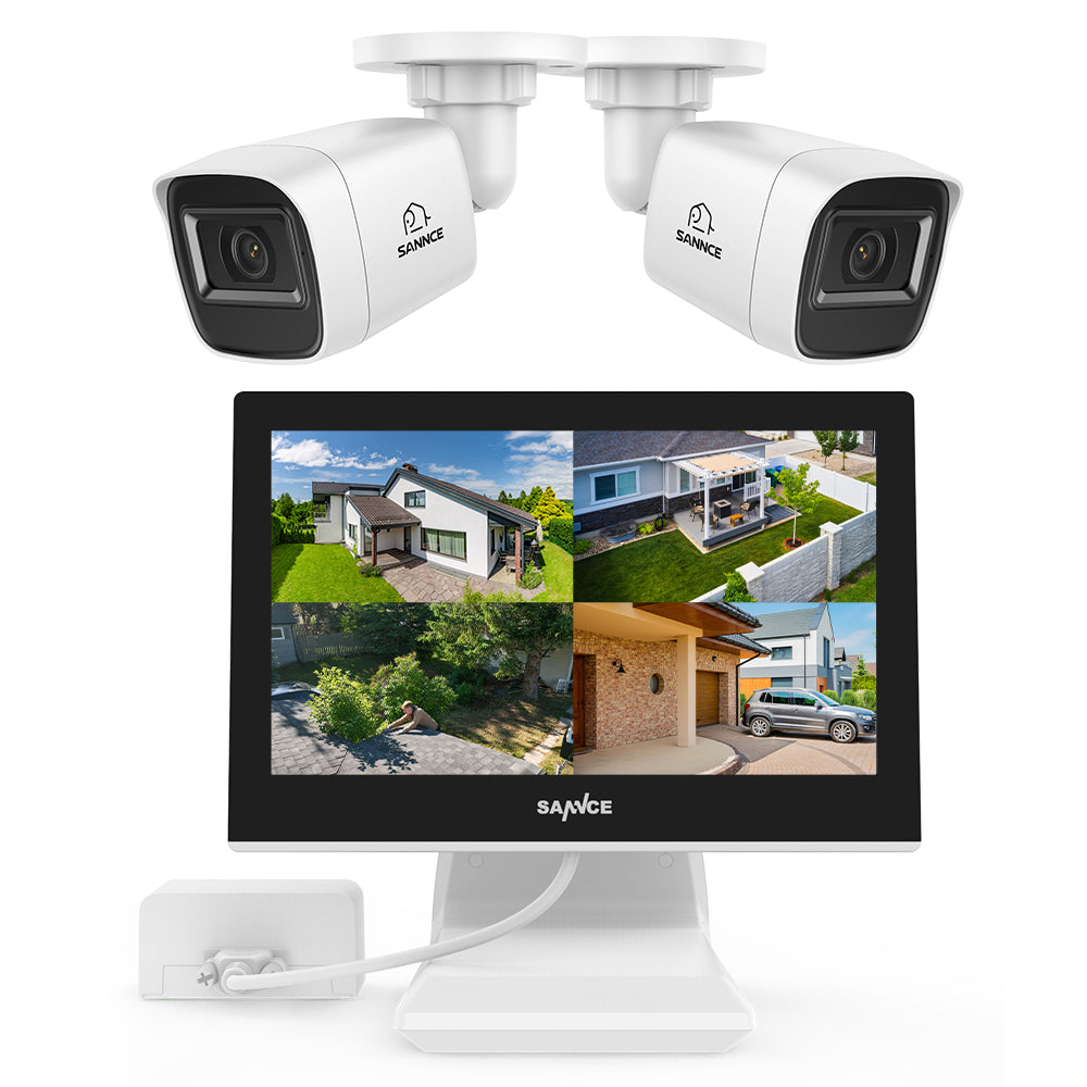 1080p 4 Channel DVR w/ 2 2MP Outdoor Bullet Security Camera System, 10.1’’ LCD Colorful Monitor