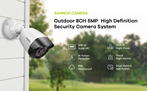 8CH 5MP Super HD CCTV Security Camera System with 5-in-1  H.264+ DVR and 4*5MP HD Indoor/Outdoor Cameras, Long-Range Night Vision, Bright Light Alarm, AI Human Detection, Remote Access