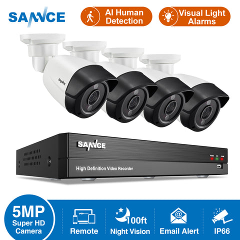 8CH 5MP Super HD CCTV Security Camera System with 5-in-1  H.264+ DVR and 4*5MP HD Indoor/Outdoor Cameras, Long-Range Night Vision, Bright Light Alarm, AI Human Detection, Remote Access