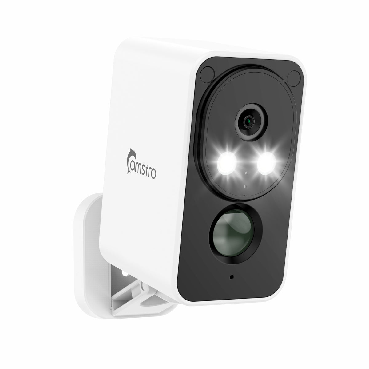 Camstro 2K Outdoor Wireless Camera Night Vision Color PIR Detection Two-Way Audio, IP66, Cloud/SD, Alexa, WiFi 2.4GHz, Rechargeable Battery