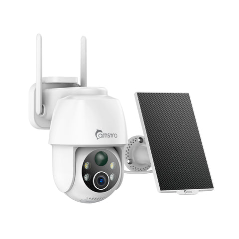 Camstro 3MP Outdoor Solar Powered Battery Security IP Cameras, 5200mAh Rechargeable Battery, 130¡ã Ultra Wide Angle, Color Night Vision, Human & Vehicle Smart Detection, Two-Way Audio, Works with Alexa & Google