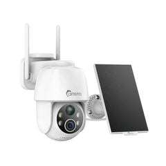 Certified Refurbished Camstro 3MP Outdoor Solar Powered Battery Security IP Cameras, 5200mAh Rechargeable Battery, 130° Ultra Wide Angle, Color Night Vision, Human & Vehicle Smart Detection, Two-Way Audio, Works with Alexa & Google