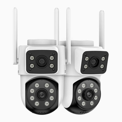 WCD220 - 4MP Dual-Lens Outdoor Wireless WiFi Security Camera, 355° Pan & 90° Tilt, 2.4 GHz Wi-Fi Connection, Human Motion Detection, Dual Light Night Vision, Active Siren Alarm, Two-Way Audio, Cloud & Max. 128 GB Local Storage, Works with Alexa
