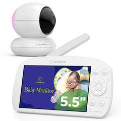 SANNCE 1080p HD Video Baby Monitor with Camera, 5.5" Larger Display TFT LCD, 340°Pan & 50°Tilt, 4X Zoom, Voice & Motion & Temperature Detection, Feeding Reminder, Relaxing Lullabies, 5000mAh Battery