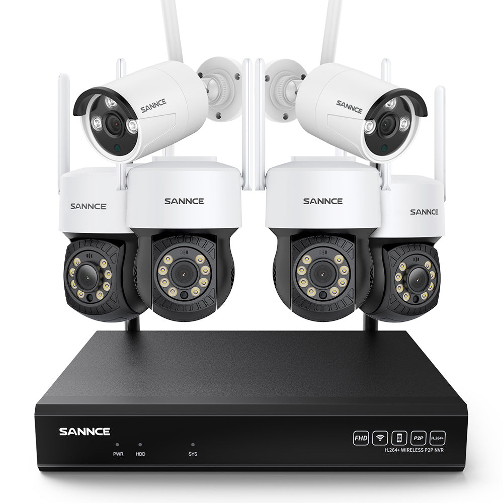 3MP 10-Channel Wireless CCTV PT & Bullet Camera System, 8MP NVR, 3MP Pan & Tilt WiFi IP Cameras, Audio Recording, AI Human Detection, Work With Alexa