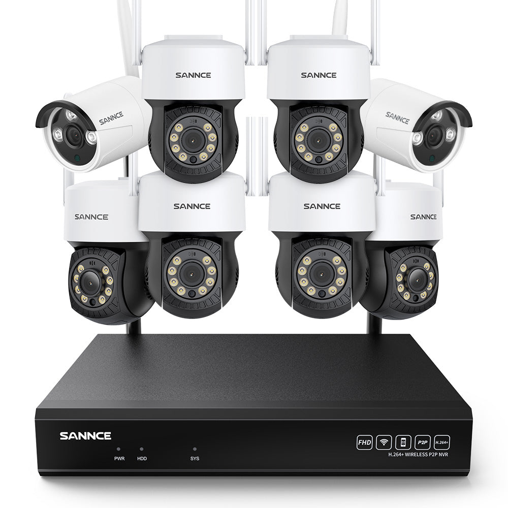 3MP 10-Channel Wireless CCTV PT & Bullet Camera System, 8MP NVR, 3MP Pan & Tilt WiFi IP Cameras, Audio Recording, AI Human Detection, Work With Alexa