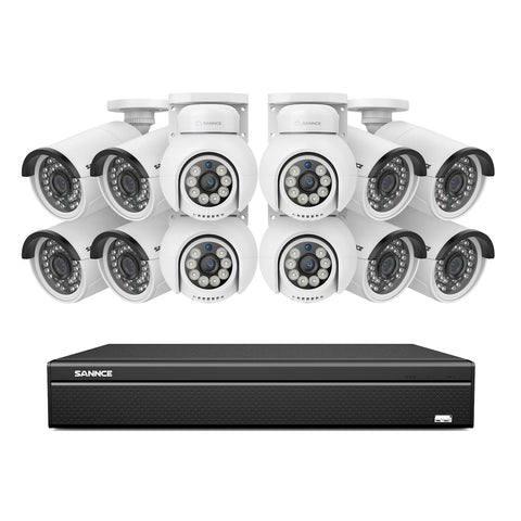 16 Channel 4K PoE Bullet & PTZ Security Camera System, 8MP Outdoor PoE IP Cameras, Pan & Tilt, ONVIF Supported NVR, Two-Way Audio, Smart Human/Vehicle Detection