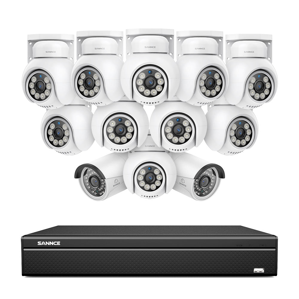 16 Channel 4K PoE Bullet & PTZ Security Camera System, 8MP Outdoor PoE