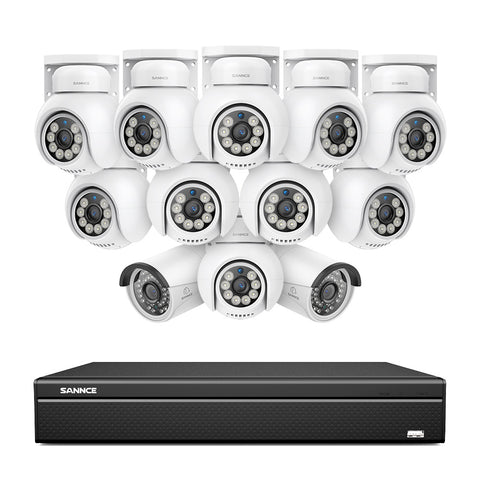 16 Channel 4K PoE Bullet & PTZ Security Camera System, 8MP Outdoor PoE IP Cameras, Pan & Tilt, ONVIF Supported NVR, Two-Way Audio, Smart Human/Vehicle Detection