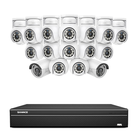 16 Channel 4K PoE Bullet & PTZ Security Camera System, 8MP Outdoor PoE IP Cameras, Pan & Tilt, ONVIF Supported NVR, Two-Way Audio, Smart Human/Vehicle Detection