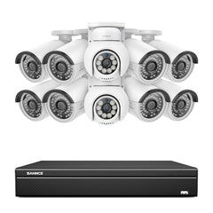 16 Channel 4K PoE Bullet & PTZ Security Camera System, 8MP Outdoor PoE IP Cameras, Pan & Tilt, ONVIF Supported NVR, Two-Way Audio, Smart Human/Vehicle Detection (8x IP Cameras+2x PT Cameras)