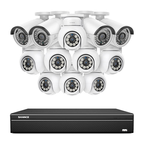 16 Channel 4K PoE Bullet & PTZ Security Camera System, 8MP Outdoor PoE IP Cameras, Pan & Tilt, ONVIF Supported NVR, Two-Way Audio, Smart Human/Vehicle Detection