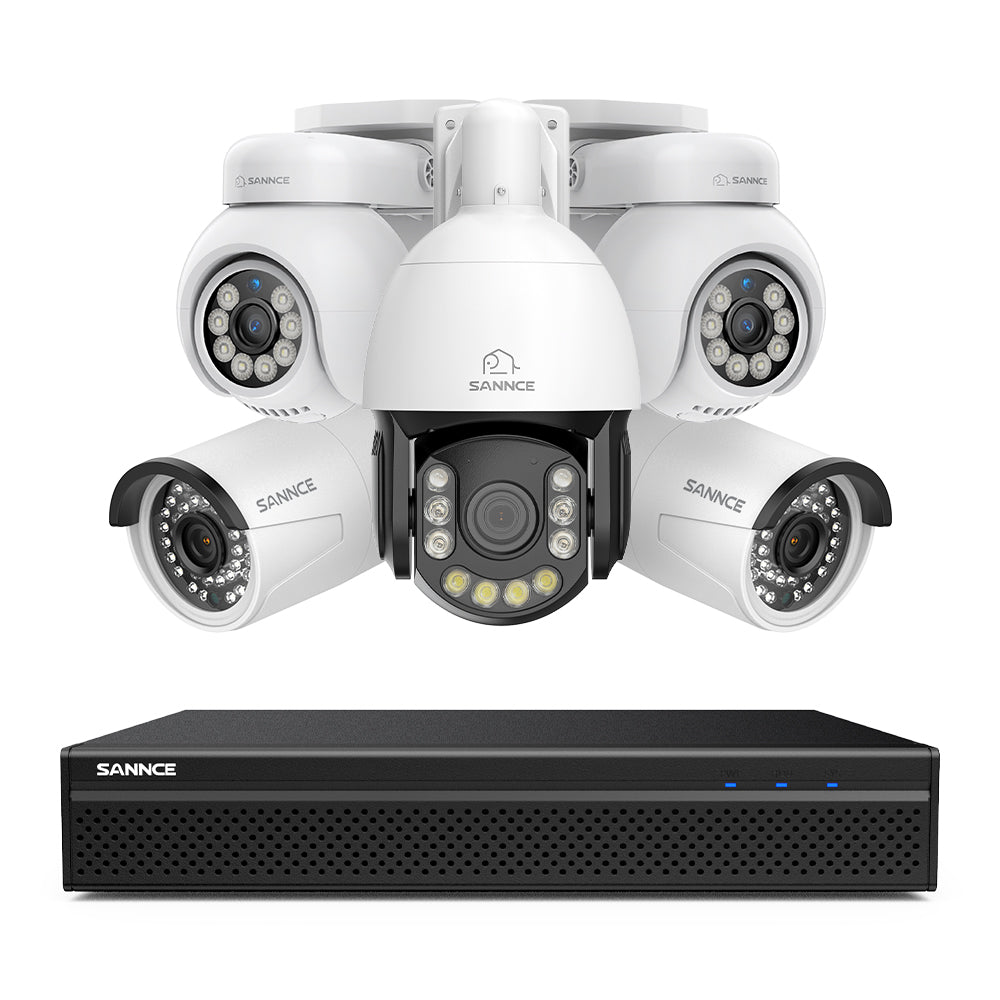 4K 8-Channel PoE Security NVR System with 5PCS 8MP Cameras, 1X 20X PTZ + 2X Bullet + 2X PT IP Cameras, Auto Tracking, Two-Way Audio, Night Vision