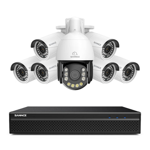 4K 8-Channel PoE Security NVR System with 7PCS 8MP Cameras, 1X 20X PTZ + 6X Bullet IP Cameras, Auto Tracking, Two-Way Audio, Night Vision