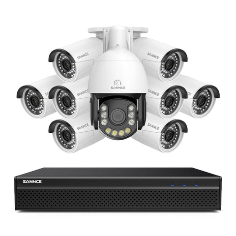 4K 8-Channel PoE Security NVR System with 9PCS 8MP Cameras, 1X 20X PTZ + 8X Bullet IP Cameras, Auto Tracking, Two-Way Audio, Night Vision
