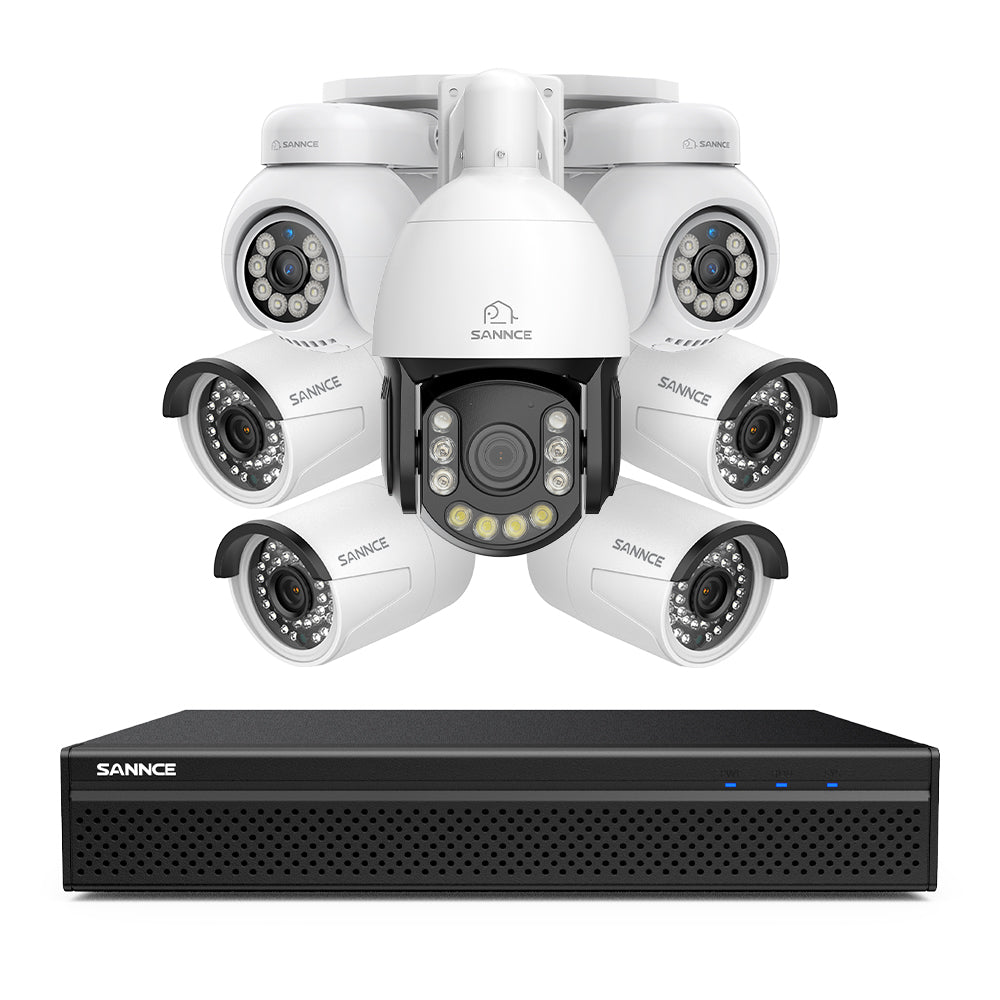 4K 8-Channel PoE Security NVR System with 7PCS 8MP Cameras, 1X 20X PTZ + 4X Bullet + 2X PT IP Cameras, Auto Tracking, Two-Way Audio, Night Vision