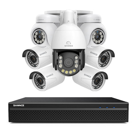4K 8-Channel PoE Security NVR System with 7PCS 8MP Cameras, 1X 20X PTZ + 4X Bullet + 2X PT IP Cameras, Auto Tracking, Two-Way Audio, Night Vision
