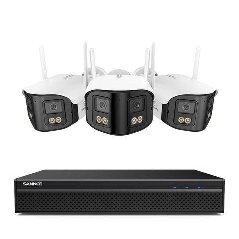 FDQ400 4K 10-Channel Dual-Lens PoE Security Camera System, 8MP NVR + 3PCS 4MP WiFi + PoE IP Cameras, 170° Ultra-Wide Angle, Ultra-Low-Light Full-Color Night Vision, Two-Way Audio, AI Human Detection