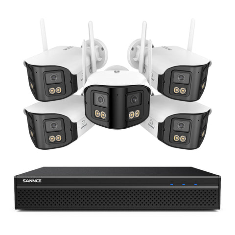 FDQ400 4K 10-Channel Dual-Lens PoE Security Camera System, 8MP NVR 5PCS 4MP WiFi + PoE IP Cameras, 170° Ultra-Wide Angle, Ultra-Low-Light Full-Color Night Vision, Two-Way Audio, AI Human Detection