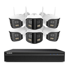 FDQ400 4K 10-Channel Dual-Lens PoE Security Camera System, 8MP NVR 6PCS 4MP WiFi + PoE IP Cameras, 170° Ultra-Wide Angle, Ultra-Low-Light Full-Color Night Vision, Two-Way Audio, AI Human Detection