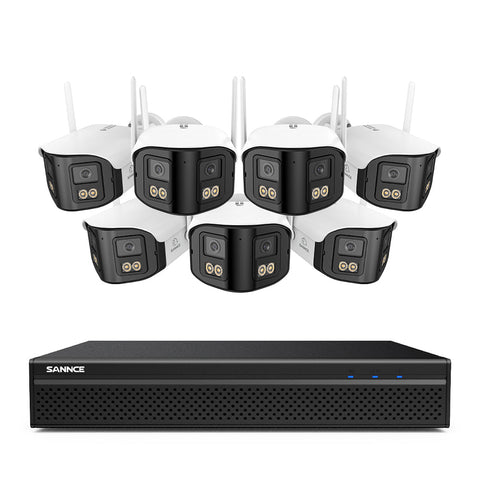 FDQ400 4K 10-Channel Dual-Lens PoE Security Camera System, 8MP NVR 8PCS 4MP WiFi + PoE IP Cameras, 170° Ultra-Wide Angle, Ultra-Low-Light Full-Color Night Vision, Two-Way Audio, AI Human Detection