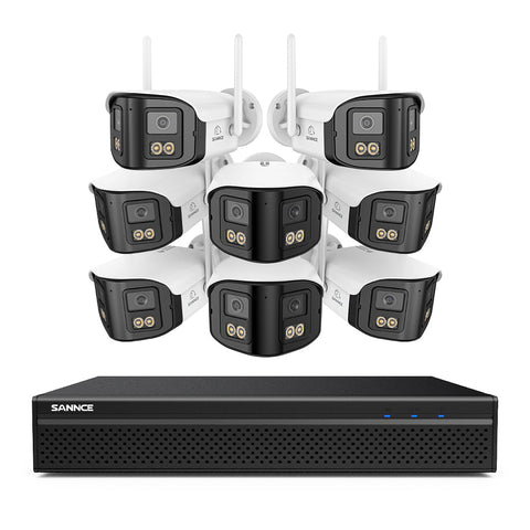 FDQ400 4K 10-Channel Dual-Lens PoE Security Camera System, 8MP NVR 8PCS 4MP WiFi + PoE IP Cameras, 170° Ultra-Wide Angle, Ultra-Low-Light Full-Color Night Vision, Two-Way Audio, AI Human Detection