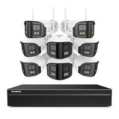 FDQ400 4K 10-Channel Dual-Lens PoE Security Camera System, 8MP NVR 8PCS 4MP WiFi + PoE IP Cameras, 170° Ultra-Wide Angle, Ultra-Low-Light Full-Color Night Vision, Two-Way Audio, AI Human Detection