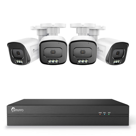 Camstro 4K 8-Channel POE CCTV Camera Security System, 4K NVR w/4 5MP IP Cameras, Color Night Vision, Customized Motion Area, Comprehensive Smart Detection, Two-Way Audio Intercom, IP67 Weatherproof