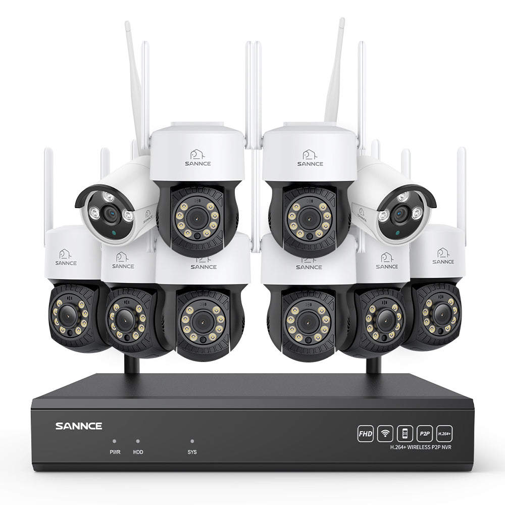 3MP 16-Channel Wireless CCTV PT & Bullet Camera System, 8MP NVR, 3MP WiFi IP Camera, Two-Way Audio, IP66 Waterproof, Smart AI Human Detection, Work With Alexa