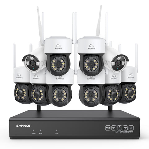 3MP 16-Channel Wireless CCTV PT & Bullet Camera System, 8MP NVR, 3MP WiFi IP Camera, Two-Way Audio, IP66 Waterproof, Smart AI Human Detection, Work With Alexa