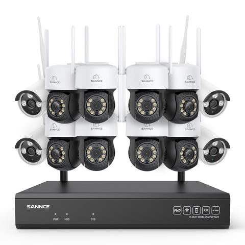 3MP 16-Channel Wireless CCTV PT & Bullet Camera System, 8MP NVR, 3MP WiFi IP Camera, Two-Way Audio, IP66 Waterproof, Smart AI Human Detection, Work With Alexa