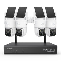 4MP WLAN-Überwachungssystem mit 4 PTZ-Solarkameras & 16-Kanal 8MP NVR, Wi-Fi 6, KI + PIR, 8000-mAh-Akku, Farbnachtsicht, Zwei-Wege-Audio