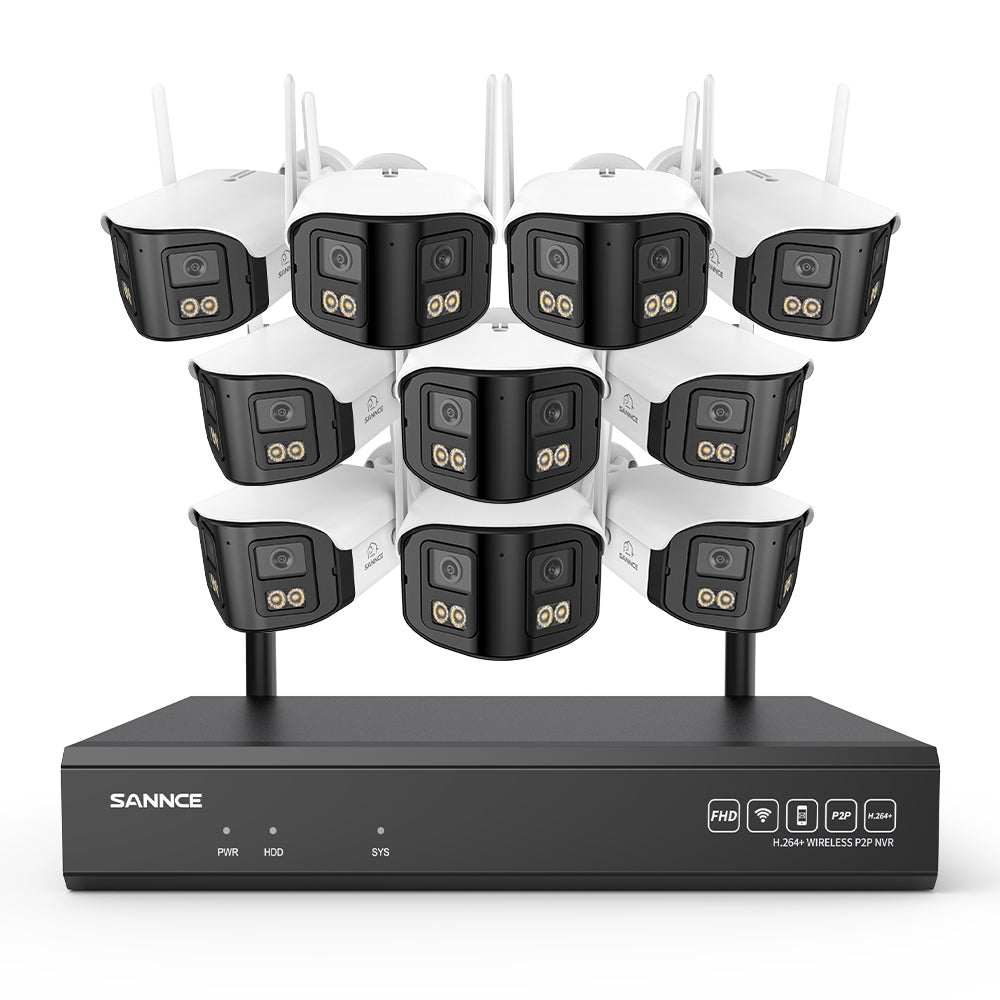 4MP 16-Channel Wireless Security Camera System, 8MP NVR, 10PCS Dual-Lens WiFi Cameras, 170° Wide View, Color Night Vision, AI Detection, Alexa