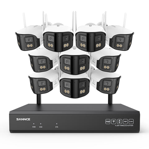 4MP 16-Channel Wireless Security Camera System, 8MP NVR, 10PCS Dual-Lens WiFi Cameras, 170° Wide View, Color Night Vision, AI Detection, Alexa