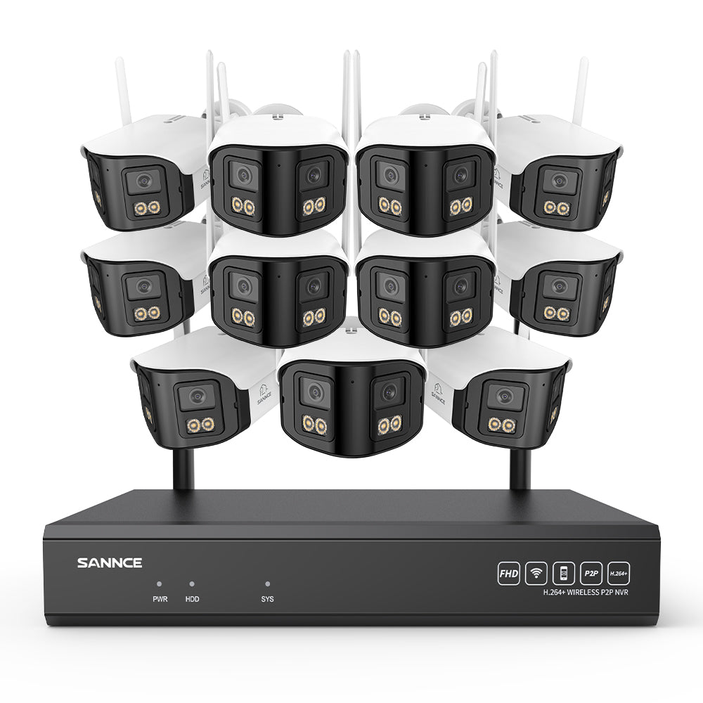 4MP 16-Channel Wireless Security Camera System, 8MP NVR, 11PCS Dual-Lens WiFi Cameras, 170° Wide View, Color Night Vision, AI Detection, Alexa
