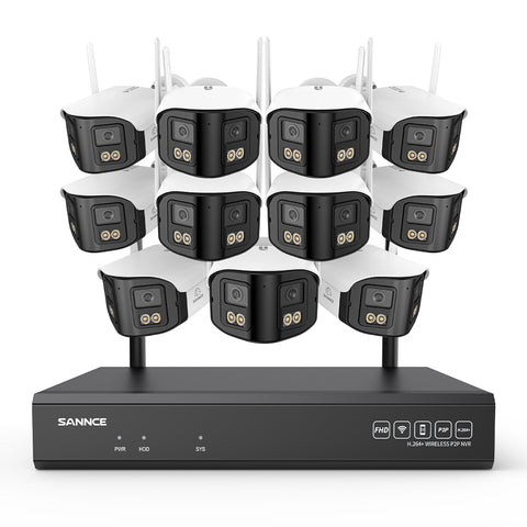 4MP 16-Channel Wireless Security Camera System, 8MP NVR, 11PCS Dual-Lens WiFi Cameras, 170° Wide View, Color Night Vision, AI Detection, Alexa