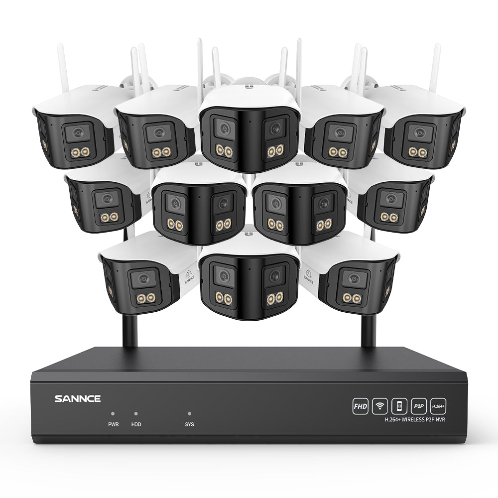 4MP 16-Channel Wireless Security Camera System, 8MP NVR, 12PCS Dual-Lens WiFi Cameras, 170° Wide View, Color Night Vision, AI Detection, Alexa