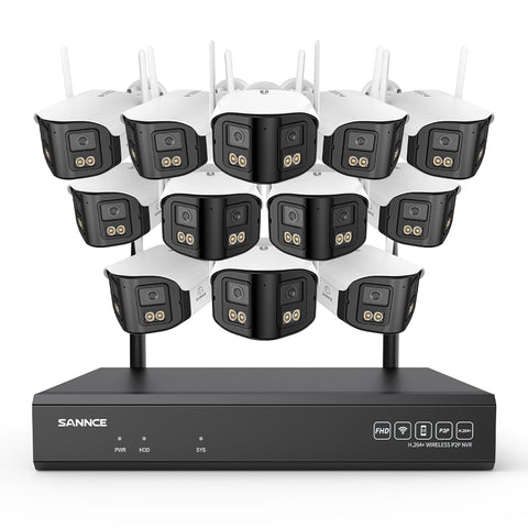 4MP 16-Channel Wireless Security Camera System, 8MP NVR, 12PCS Dual-Lens WiFi Cameras, 170° Wide View, Color Night Vision, AI Detection, Alexa