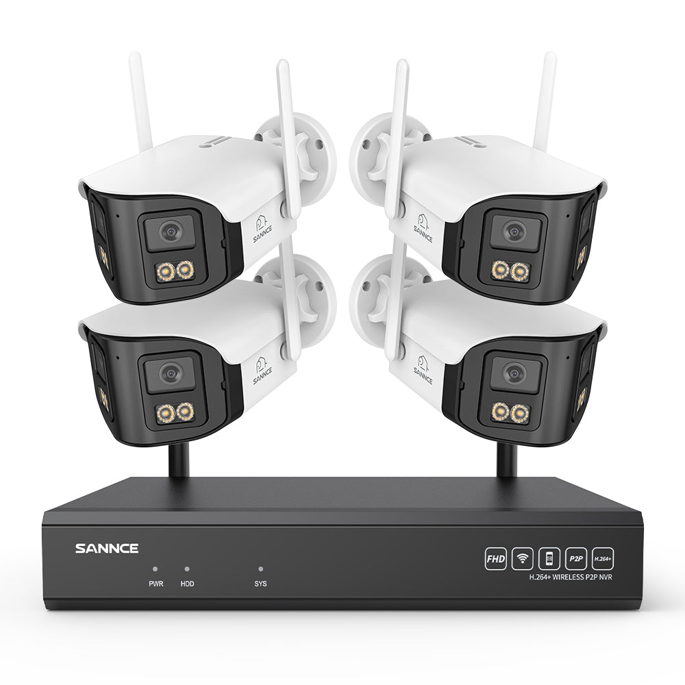 4MP 16-Channel Wireless Security Camera System, 8MP NVR, 4PCS Dual-Lens WiFi Cameras, 170° Wide View, Color Night Vision, AI Detection, Alexa