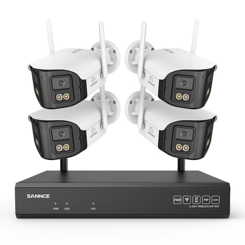 4MP 16-Channel Wireless Security Camera System, 8MP NVR, 4PCS Dual-Lens WiFi Cameras, 170° Wide View, Color Night Vision, AI Detection, Alexa