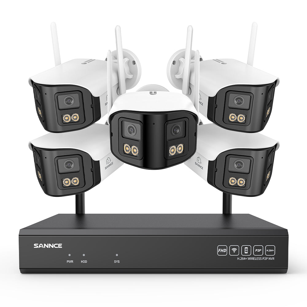4MP 16-Channel Wireless Security Camera System, 8MP NVR, 5PCS Dual-Lens WiFi Cameras, 170° Wide View, Color Night Vision, AI Detection, Alexa