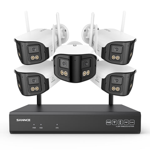 4MP 16-Channel Wireless Security Camera System, 8MP NVR, 5PCS Dual-Lens WiFi Cameras, 170° Wide View, Color Night Vision, AI Detection, Alexa